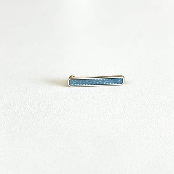 Antique 14K Yellow Gold Blue Guilloche Enamel Detail Small Petite Bar Brooch Pin - Picture 3 of 13